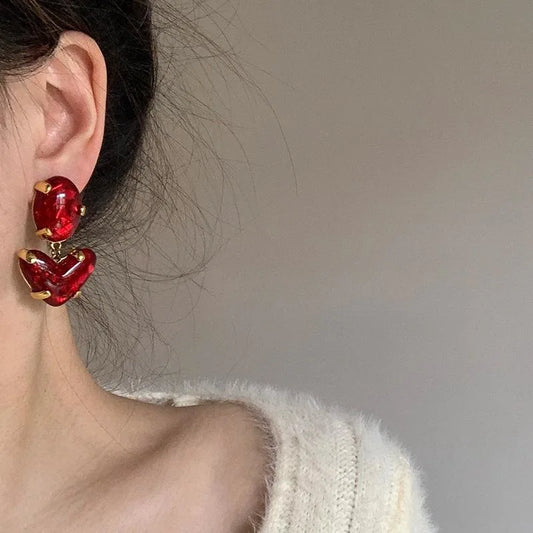 Red Heart Glass Earrings