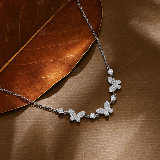 Luxury Butterfly Moissanite Necklace S925 Silver 18K Gold Plated