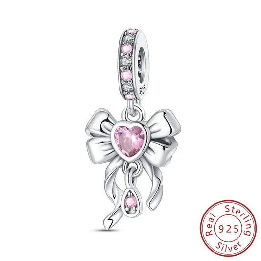 Charms Beads Pink Zircon Bow Tie