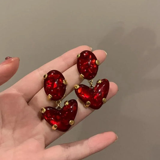 Red Heart Glass Earrings