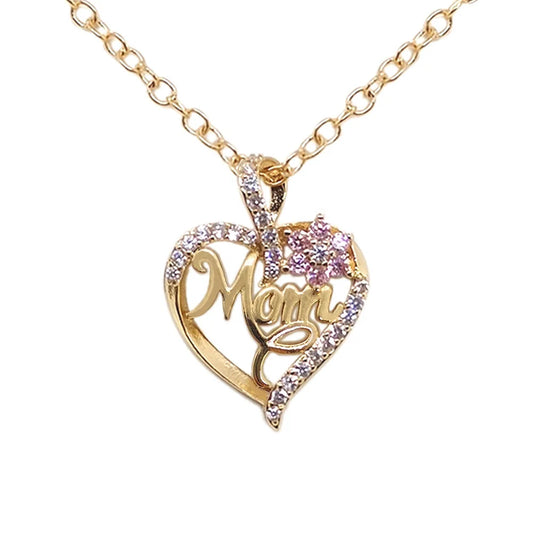 Mom Heart Necklace, Rhinestone Heart Pendant, Perfect Mother's Day Gift & Light Luxury Clavicle Chain