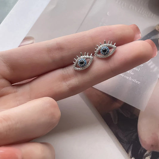 925 Sterling Silver Zircon Blue Evil Eye Stud Earrings