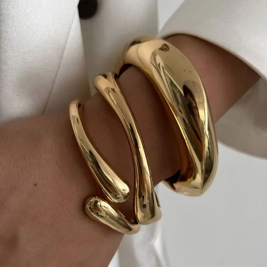 3 Styles Gold Silver Color Geometric Spring Bangles