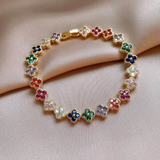 Crystal Flower Lucky Stainless Steel Bracelet