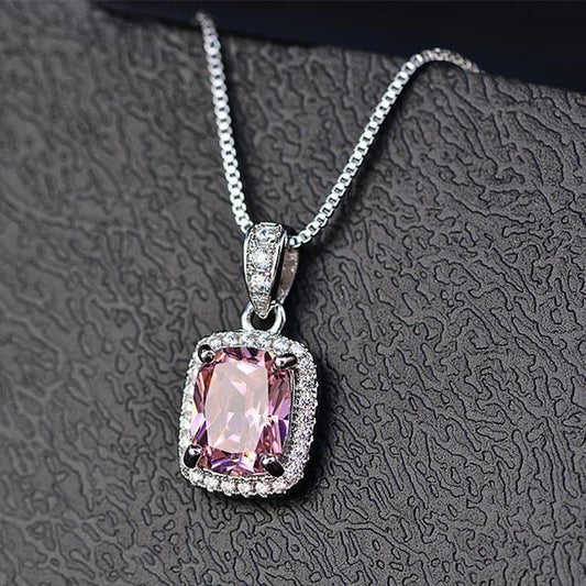 Cubic Zirconia Pendant Necklace White/Green/Purple/Pink Colors