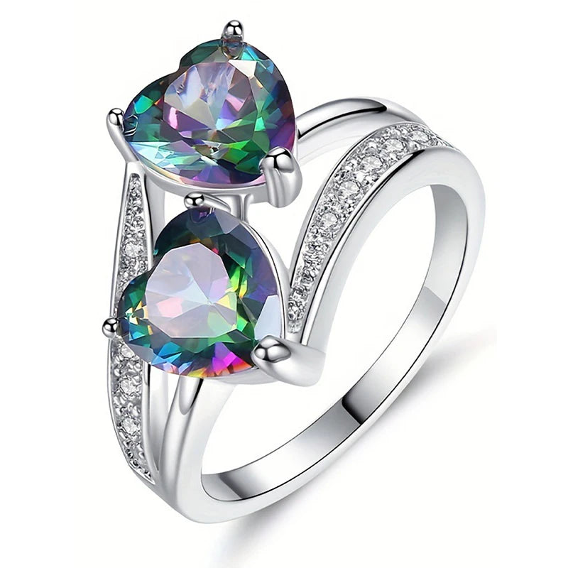 Double Heart CZ 925 Ring
