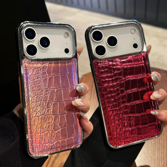 Plating Colorful Crocodile Leather Texture Phone Case For iPhone 17 Air 16 15 14 13 12 11 Pro Max Plus