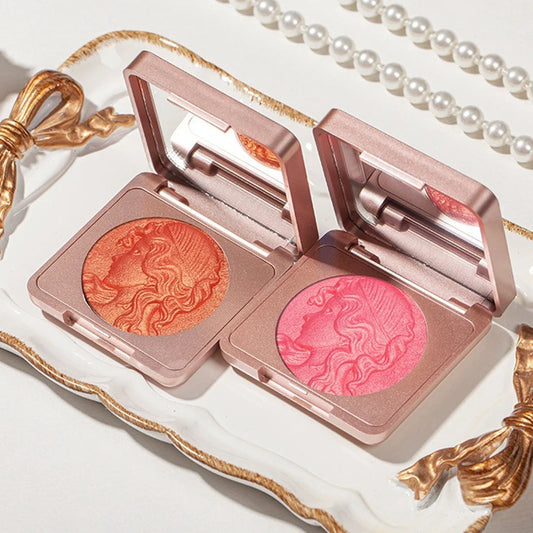 3D Orange/Pink Highlighter Blush Palette Long-Lasting Shimmer Powder