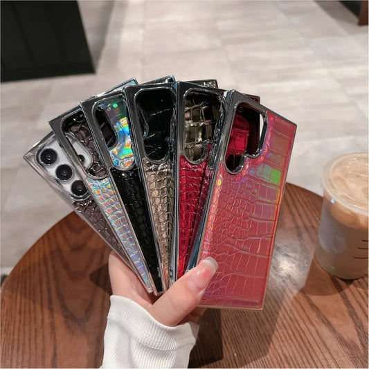 Crocodile Pattern Leather Laser Case For Samsung Galaxy S25 S24 S23 Ultra Plus