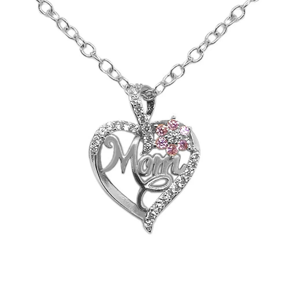 Mom Heart Necklace, Rhinestone Heart Pendant, Perfect Mother's Day Gift & Light Luxury Clavicle Chain