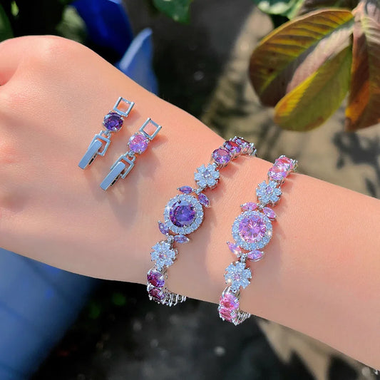 Pink Round Cubic Zircon Tennis Bracelet