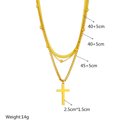Stainless Steel Gold Color Cross Pendant Necklace
