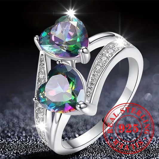 Double Heart CZ 925 Ring
