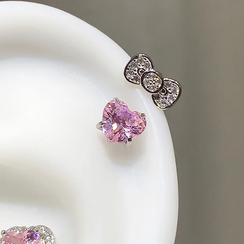 Bowknot Heart 316L Stainless Steel Annular Ear Bone Earring