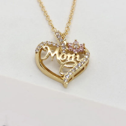 Mom Heart Necklace, Rhinestone Heart Pendant, Perfect Mother's Day Gift & Light Luxury Clavicle Chain