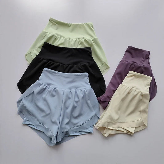 Summer Women's High-Waisted Sports Shorts Mesh Breathable Double-Layer Quick-Dry Gym Fitness Yoga Shorts