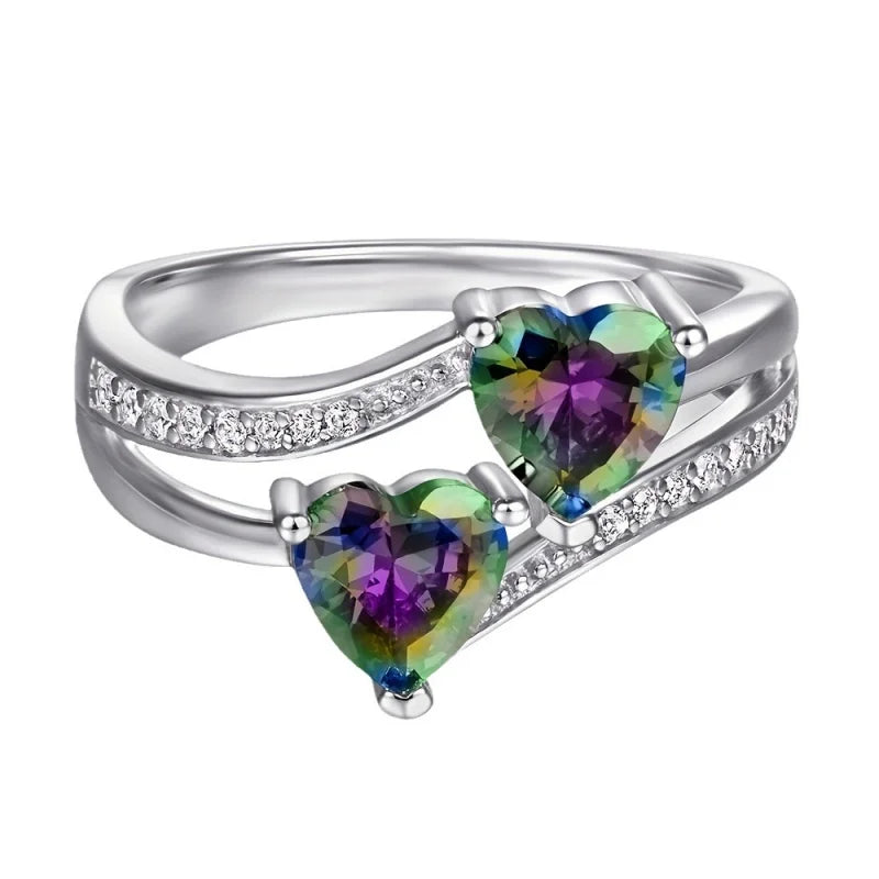Double Heart CZ 925 Ring