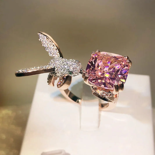 Gemstone Hummingbird Ring 925