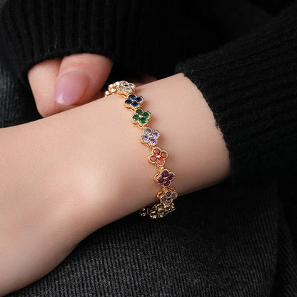 Crystal Flower Lucky Stainless Steel Bracelet