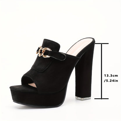 High-Heeled Sandals, Featuring Eye-Catching Golden Chain Buckles.