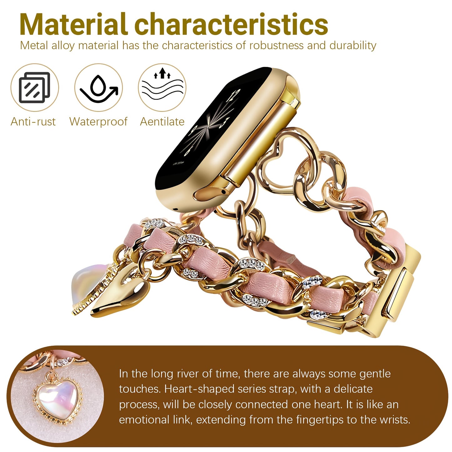 Stylish Heart-Themed Metal Strap Bracelet with a Cowboy Chain Design for The for iwatch Ultra 2, Compatible with for apple Watch Series 10/9/8/7/6/5/4/3/SE, Suitable for Women in Sizes 38/40/41/42/44/45/46/49Mm