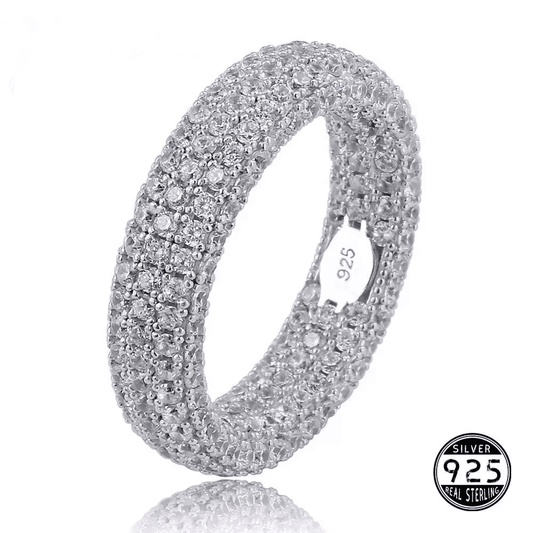 925 Sterling Silver Stamp Full Iced Out Cubic Zirconia Ring