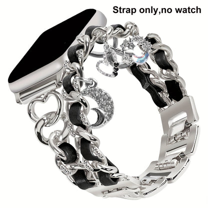 Stylish Heart-Themed Metal Strap Bracelet with a Cowboy Chain Design for The for iwatch Ultra 2, Compatible with for apple Watch Series 10/9/8/7/6/5/4/3/SE, Suitable for Women in Sizes 38/40/41/42/44/45/46/49Mm