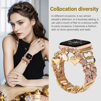 Stylish Heart-Themed Metal Strap Bracelet with a Cowboy Chain Design for The for iwatch Ultra 2, Compatible with for apple Watch Series 10/9/8/7/6/5/4/3/SE, Suitable for Women in Sizes 38/40/41/42/44/45/46/49Mm