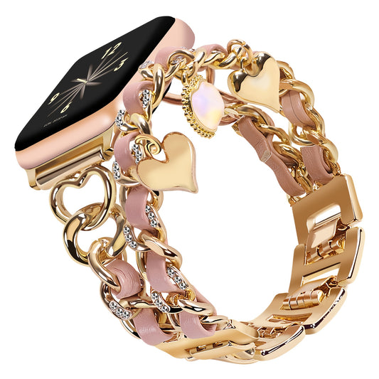 Stylish Heart-Themed Metal Strap Bracelet with a Cowboy Chain Design for The for iwatch Ultra 2, Compatible with for apple Watch Series 10/9/8/7/6/5/4/3/SE, Suitable for Women in Sizes 38/40/41/42/44/45/46/49Mm